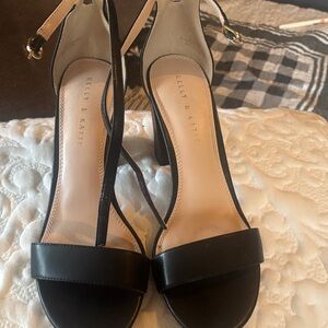 Kelly & Katie Black Open-Toe Ankle-Strap Block Heels